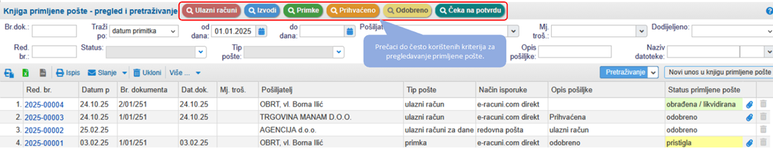 Pregled i pretraživanje primljene pošte